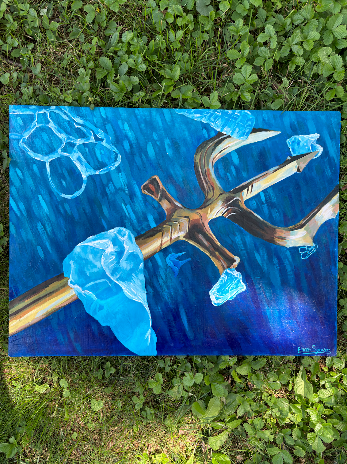 "Poseidon vs. Water Pollution" Original Acrylic Painting